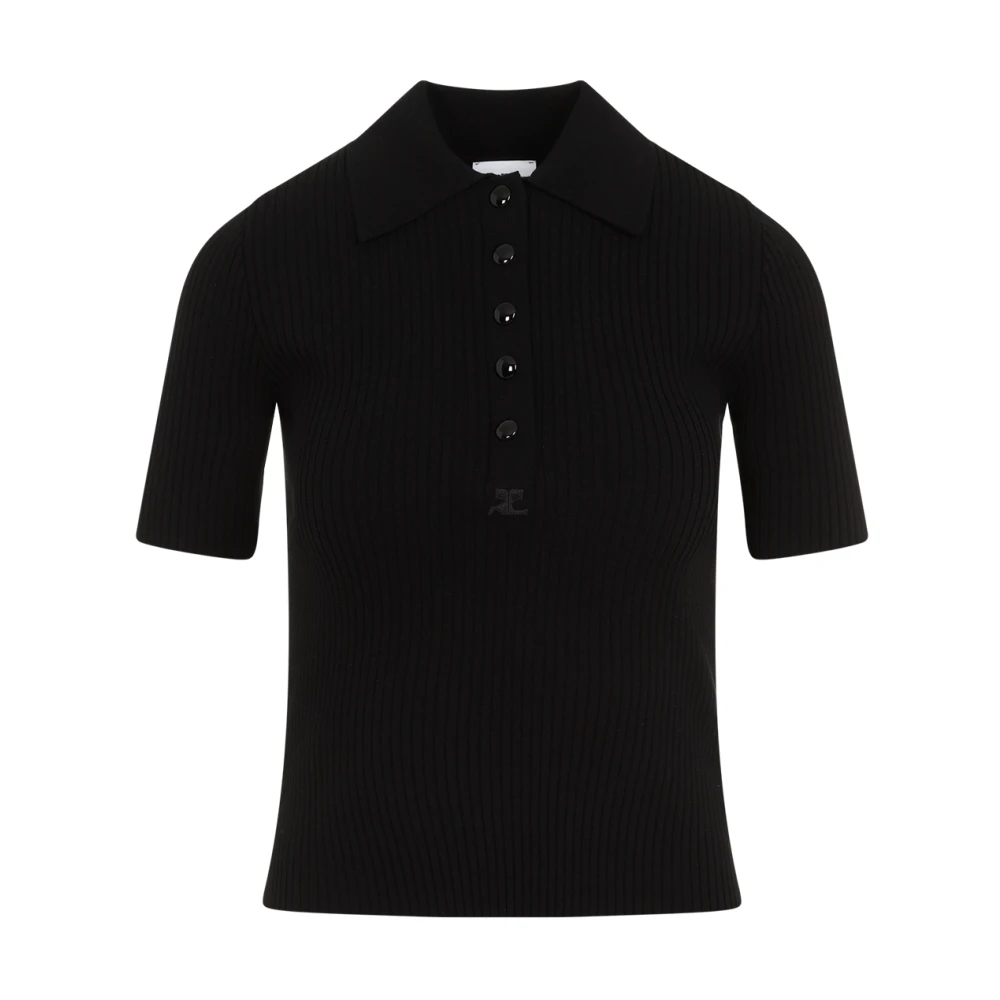 Courrèges Zwart Ribgebreid Poloshirt Black Dames