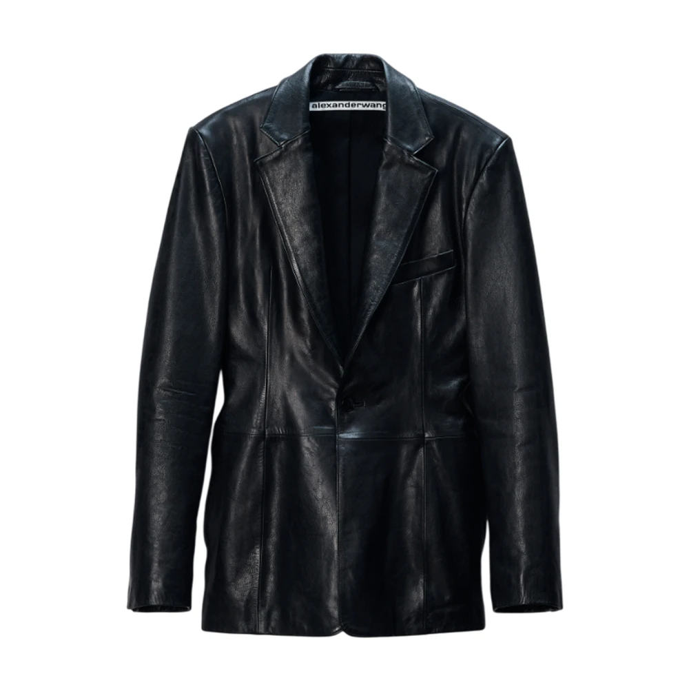 Alexander Wang Donna Nero - Leather Single-Breasted Blazer, Size: S - Immagine 3