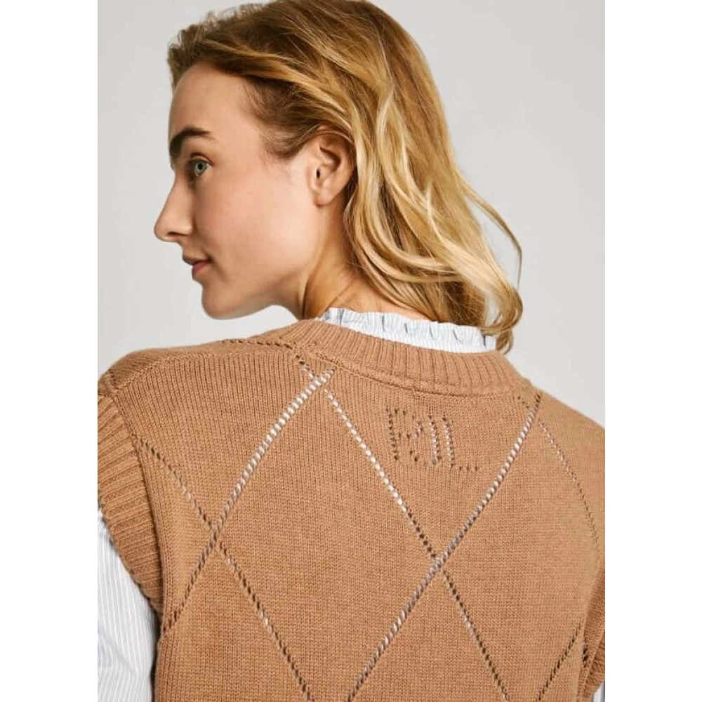 Pepe Jeans Gebreid Vest Boxy Fit V-Hals Brown Dames