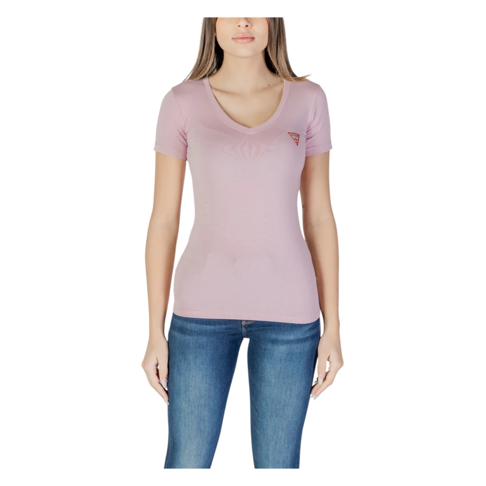 Guess Roze V-hals T-shirt met korte mouwen Pink Dames