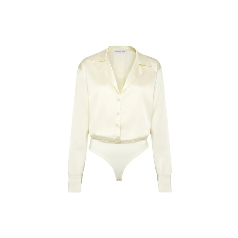 MVP wardrobe Zijden Overhemd met Revers en Bedekte Knopen Beige Dames
