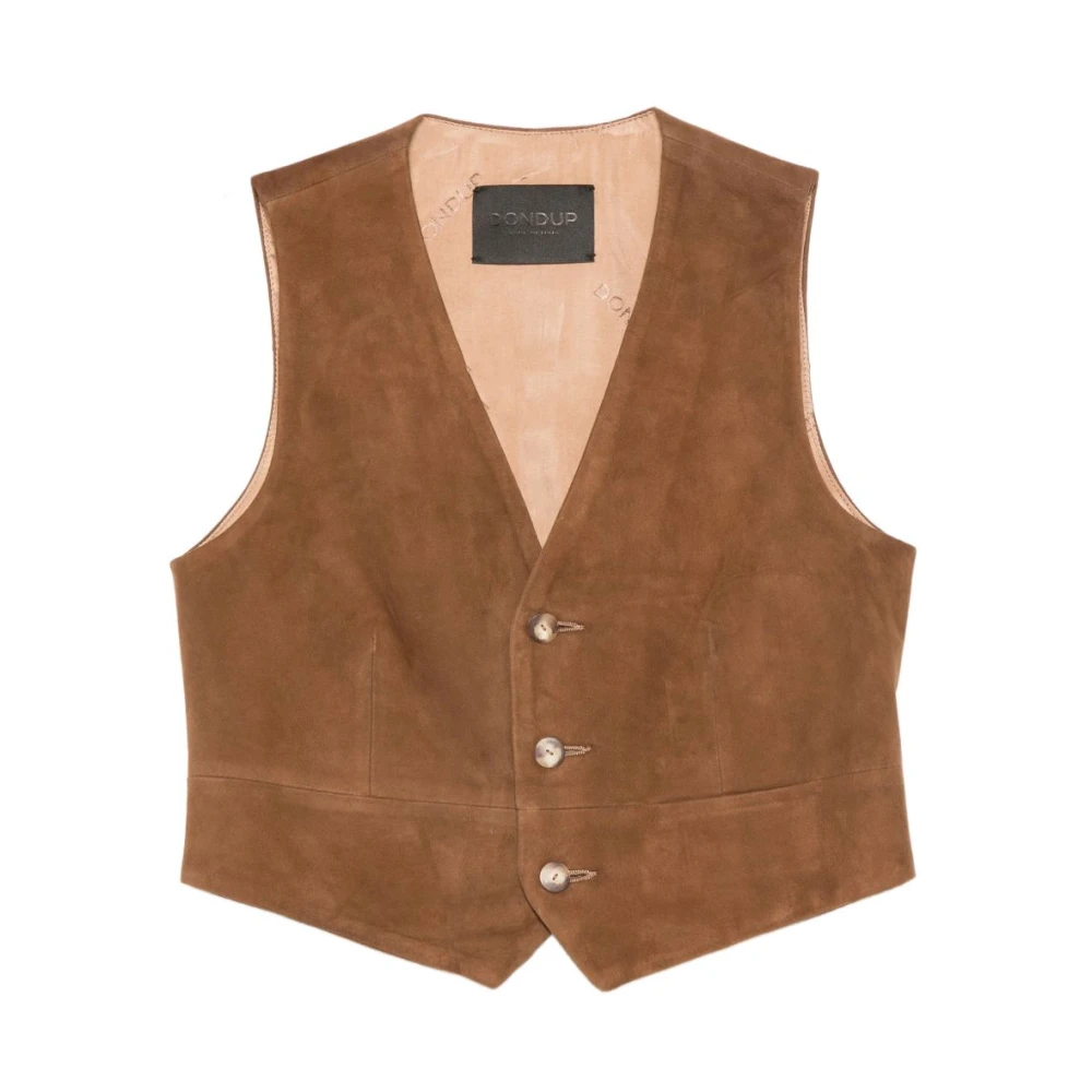 Dondup Women's Brown Waistcoats, L, Slim-Fit Suede Vest