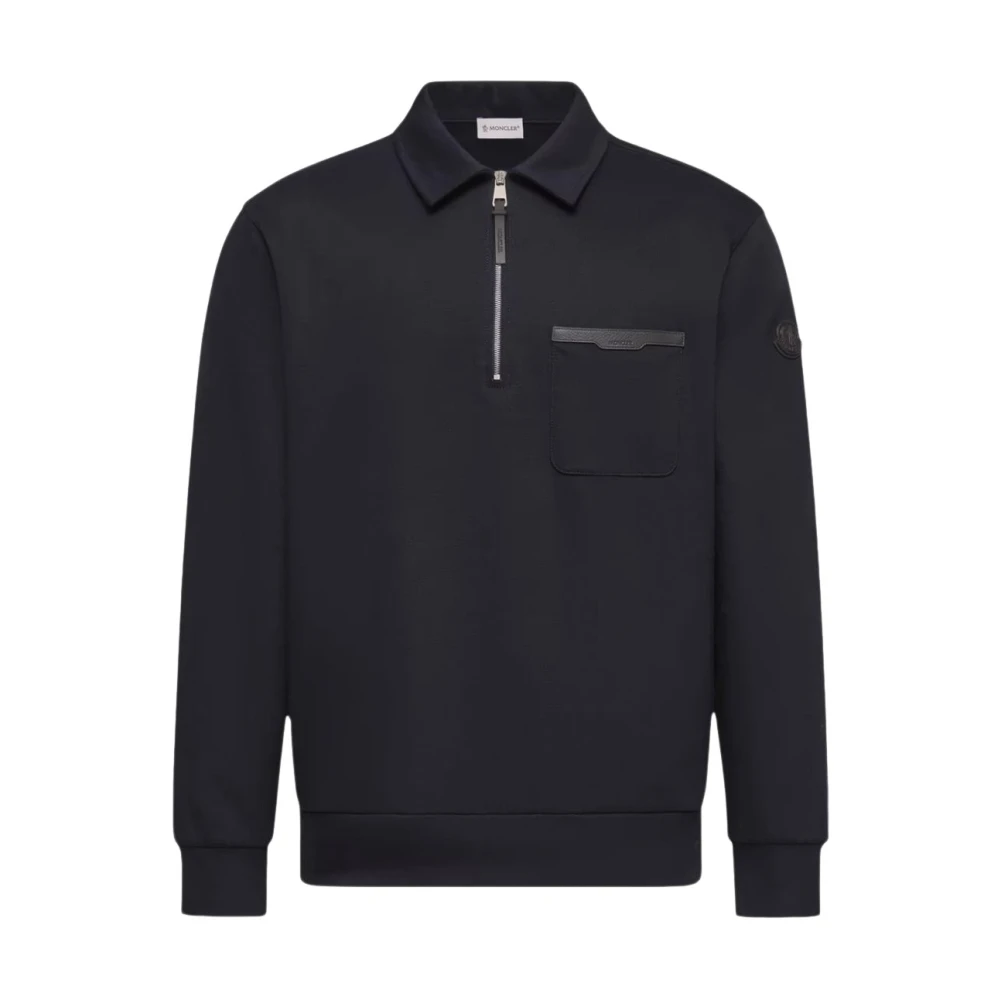 Moncler Pocket Detail Ls Polo - Male - Zip-Throughs - Blue - L - Sweatshirts & Hoodies