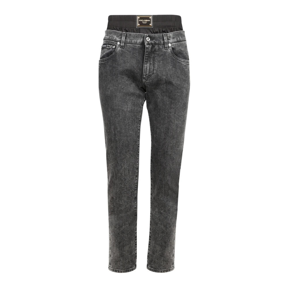 Dolce & Gabbana Slim-Fit Jeans Grijs Mid-Rise Vijf-Pocket Stijl Black Heren