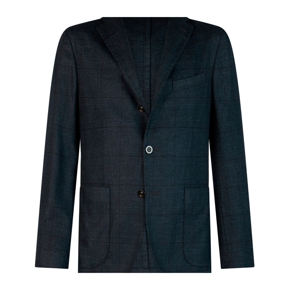 Boglioli Garment Dyed Prince of Wales Wool K-Jacket Blue Heren