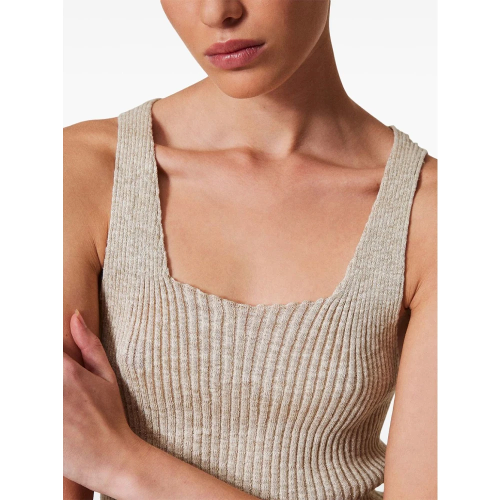 Twinset Beige Lurex Mouwloze Sweater Set Beige Dames