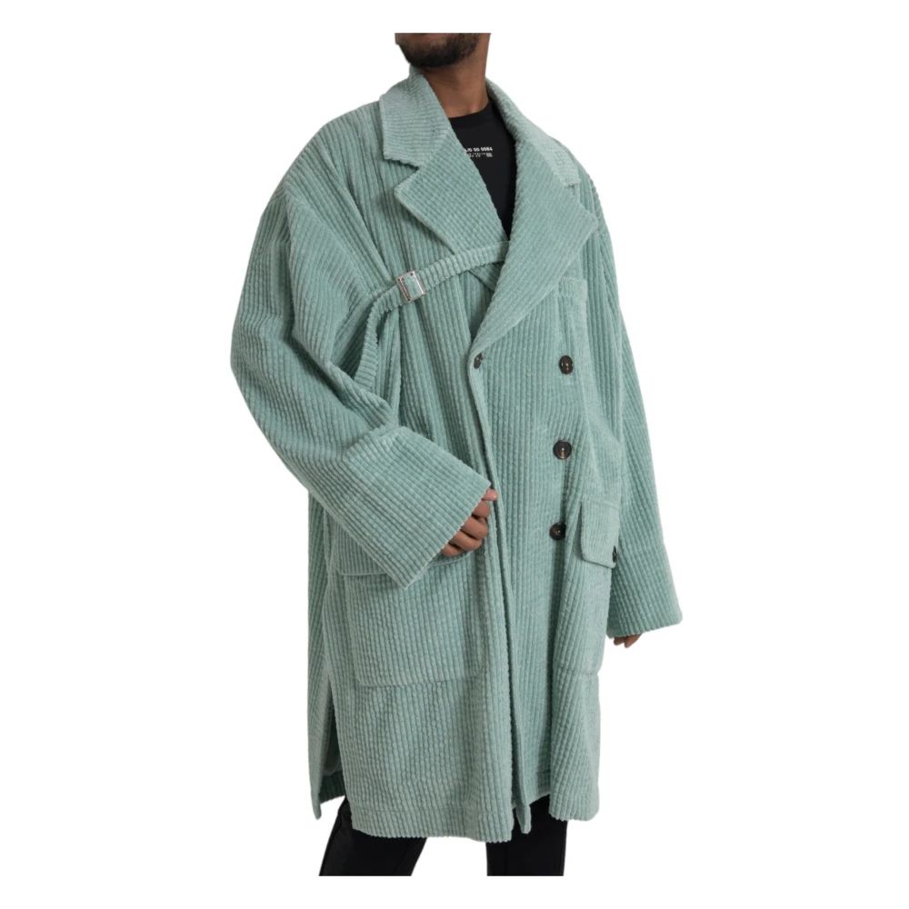 Dolce & Gabbana Blauwe Corduroy Trenchcoat Jas Blue Heren