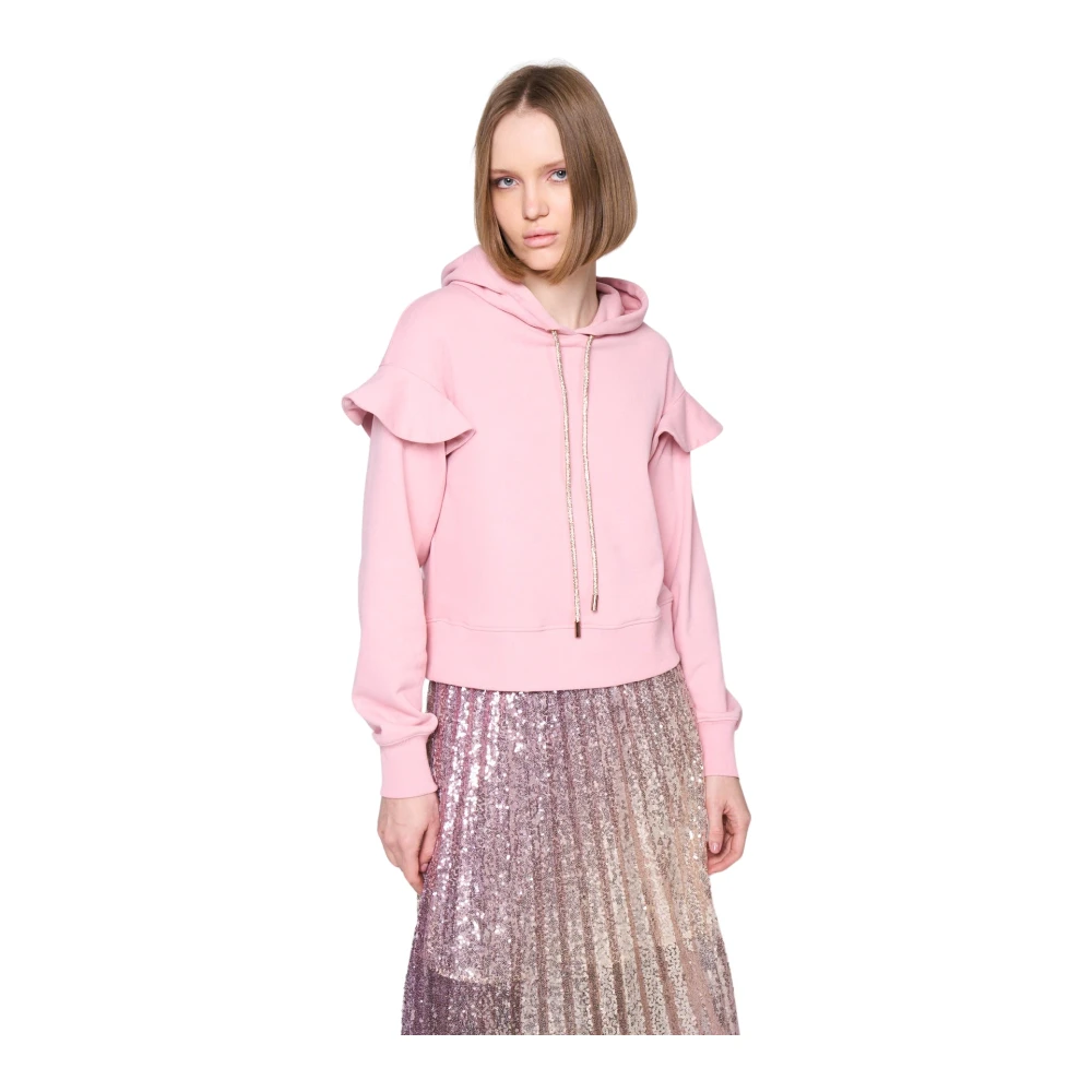 Silvian Heach Ruffle Hoodie Lange Mouw Overline Pink Dames
