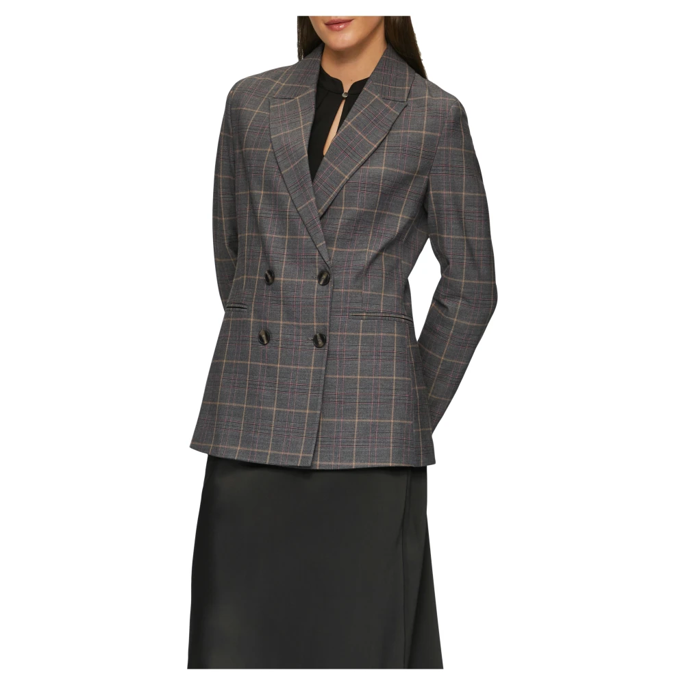 s.Oliver Slim Fit Geruite Blazer Jas Blue Dames
