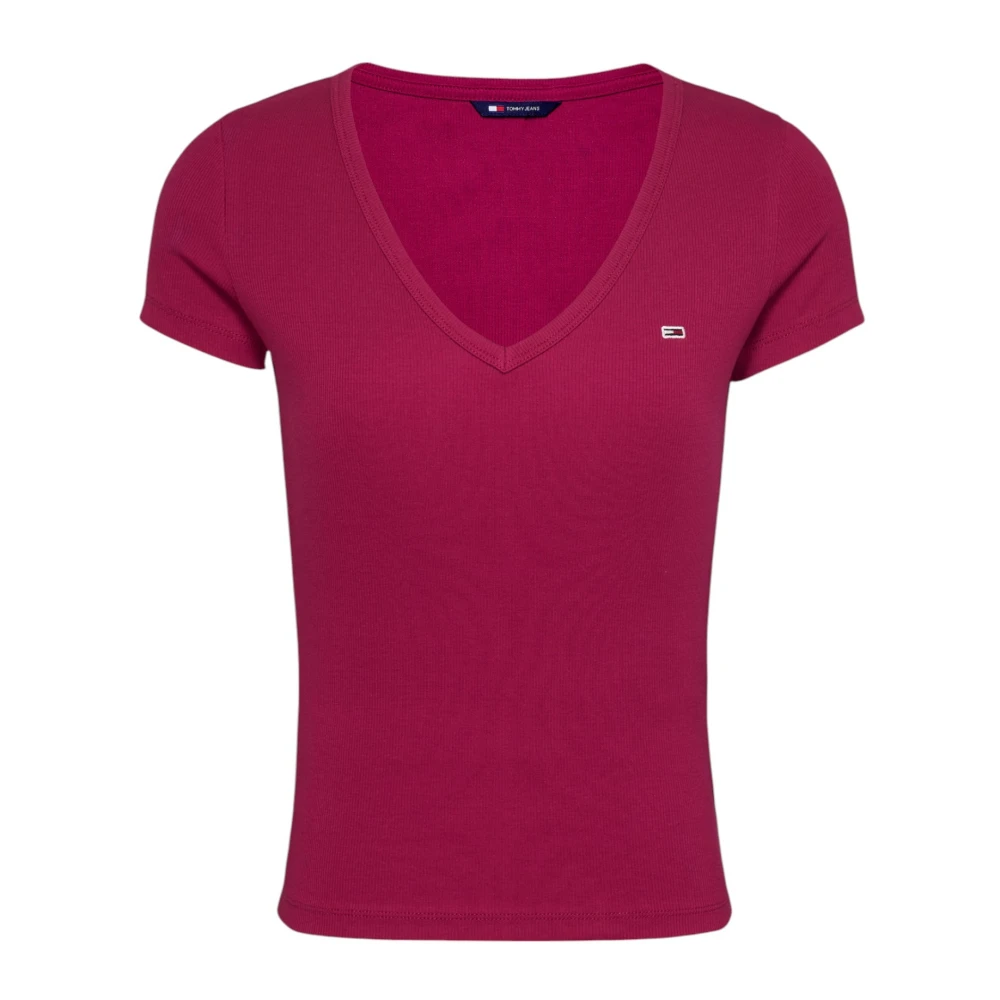 Tommy Jeans Rode V-hals katoenen T-shirt Red Dames