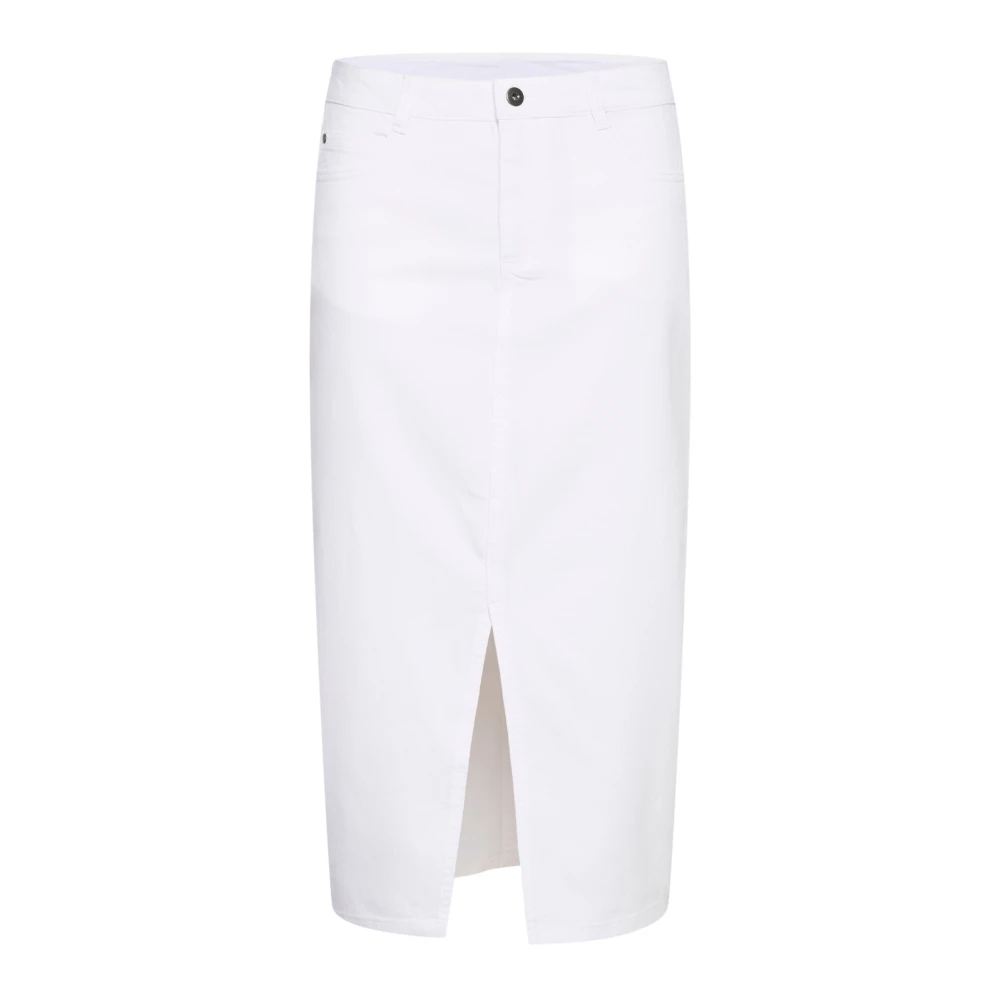 Kaffe White Denim Skirts, Female, 3XL, Denim Skirt With High Waist And Front Slit