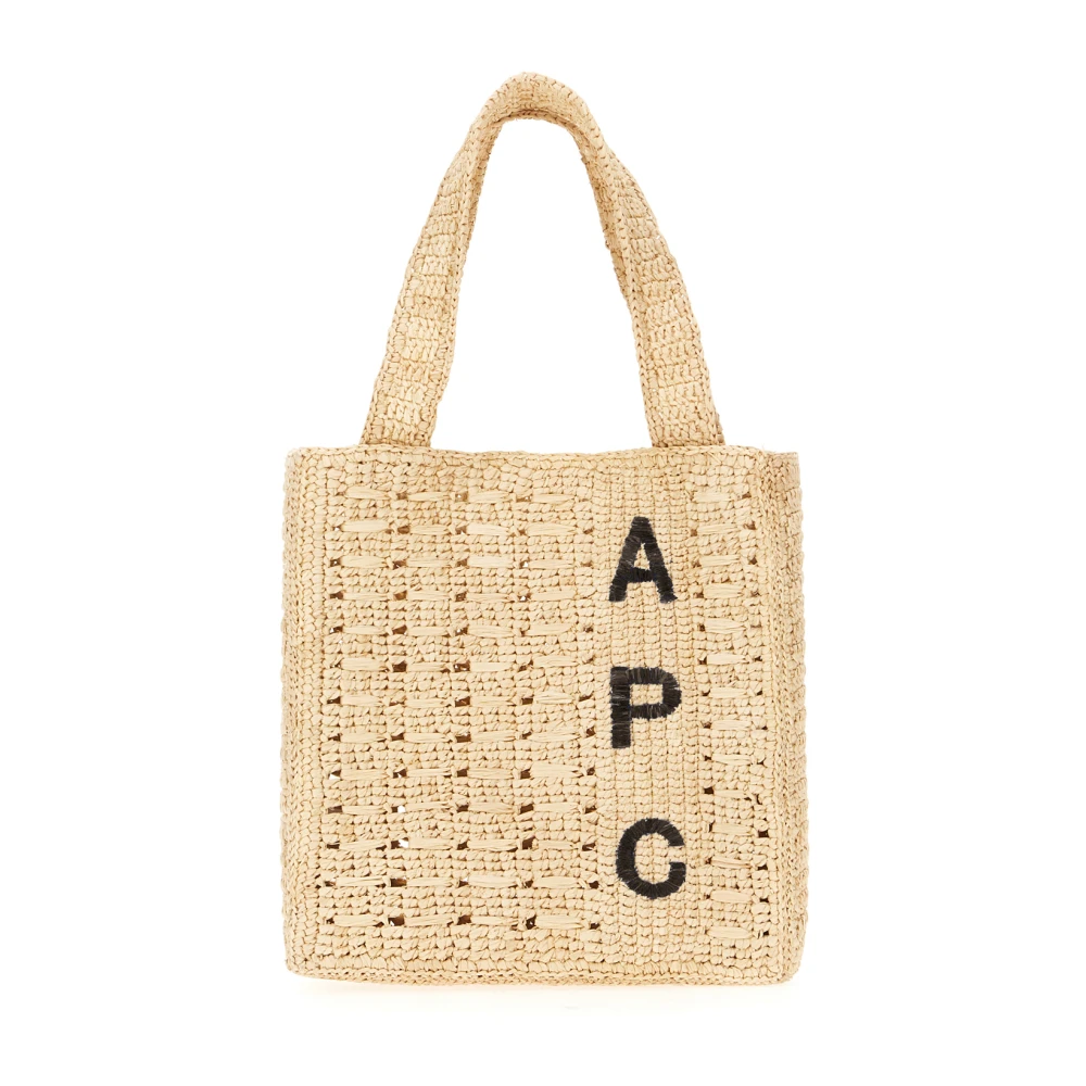 A.p.c. Beige Shopping Bags, Female, One Size, June Logo-Embroidered Woven Tote Bag