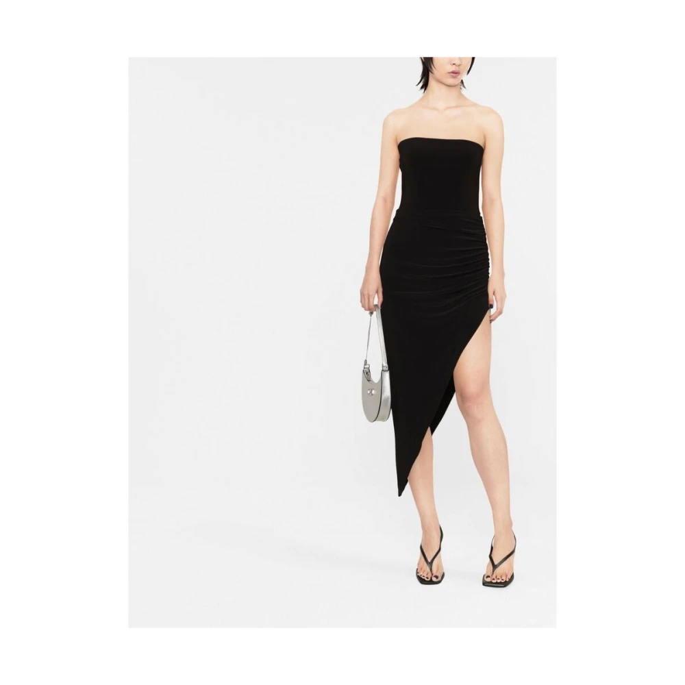 Norma Kamali Zwarte strapless aansluitende jurk met asymmetrische rand Black Dames