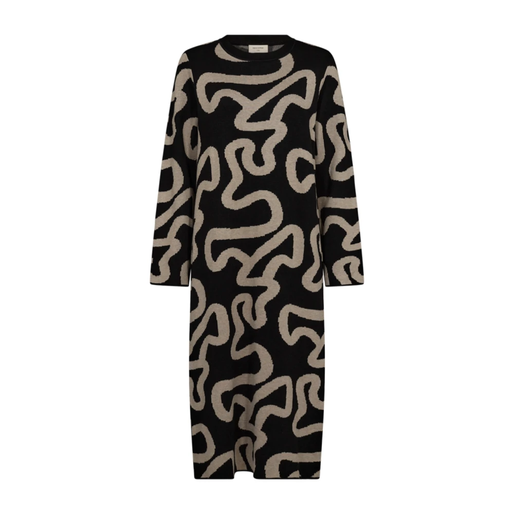 Freequent Gebreide Midi Jurk met Ronde Hals Black Dames