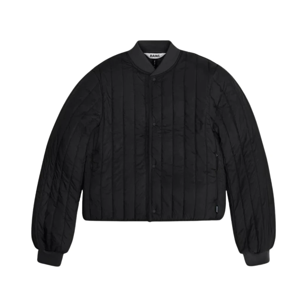 Rains Women's Banja Liner Bomber Water Resistant Cropped Quilted Jacket - 01 Black - Large - Image 4