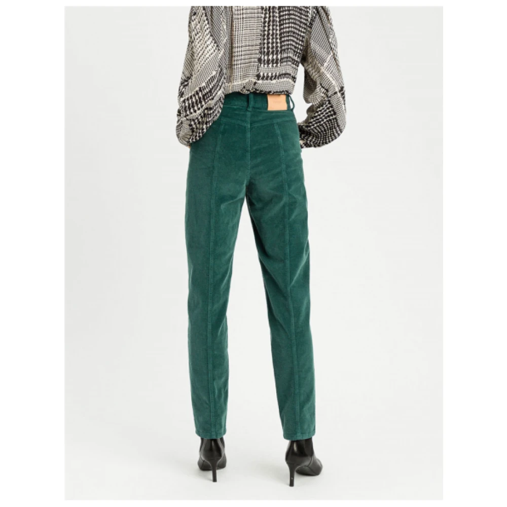 Twinset Donkergroene Corduroy Broek met Hoge Taille Green Dames