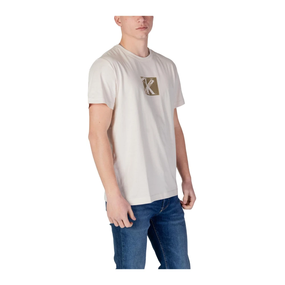 Calvin Klein Jeans Beige Print Katoenen T-shirt Ronde Hals Beige Heren