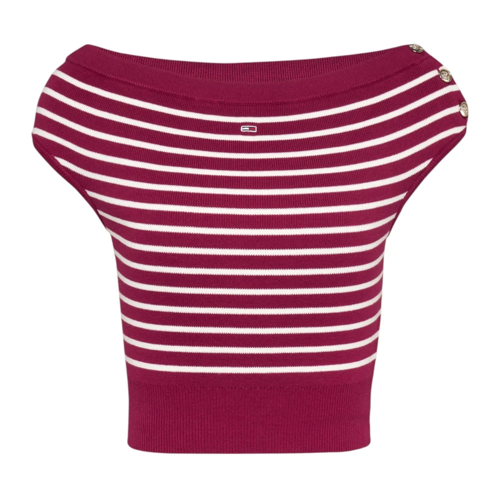 Tommy Jeans Gestreepte boothals top rood Red Dames