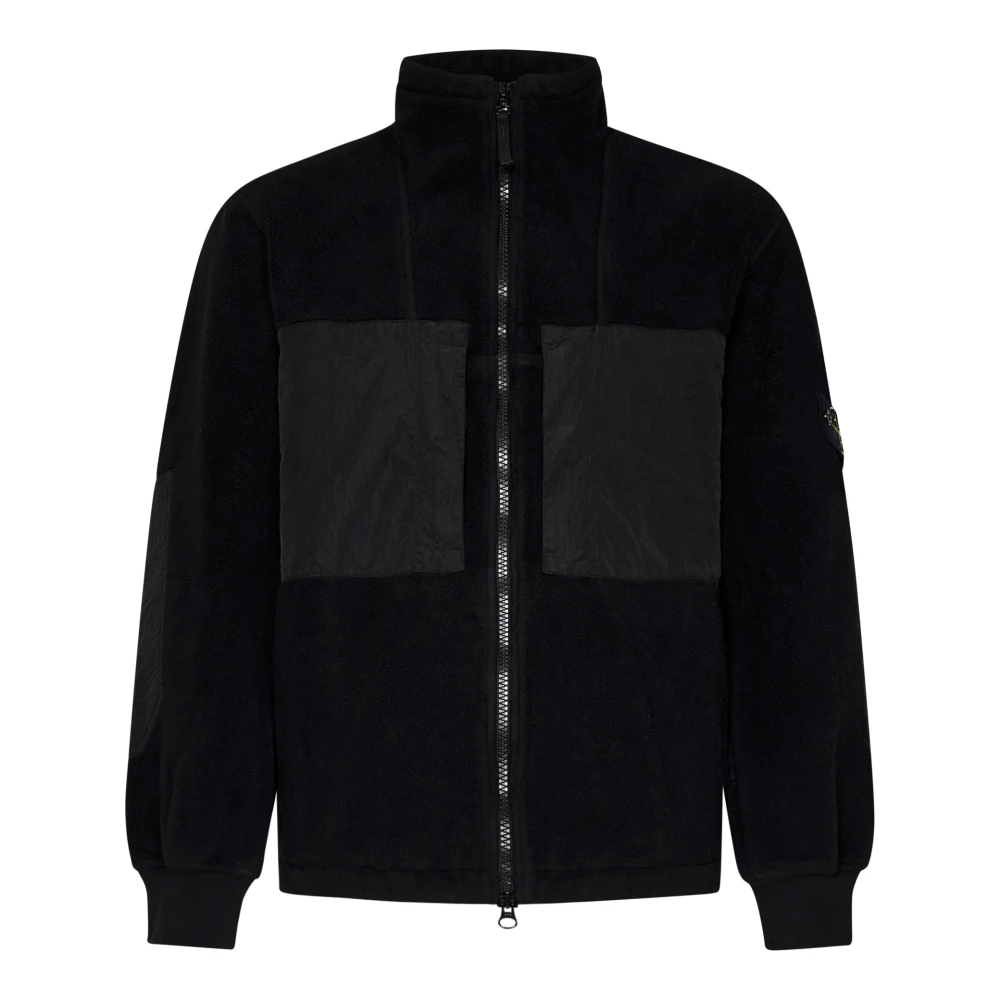 Stone Island Svart Teddy-Effekt Track Top Jacka Black, Herr