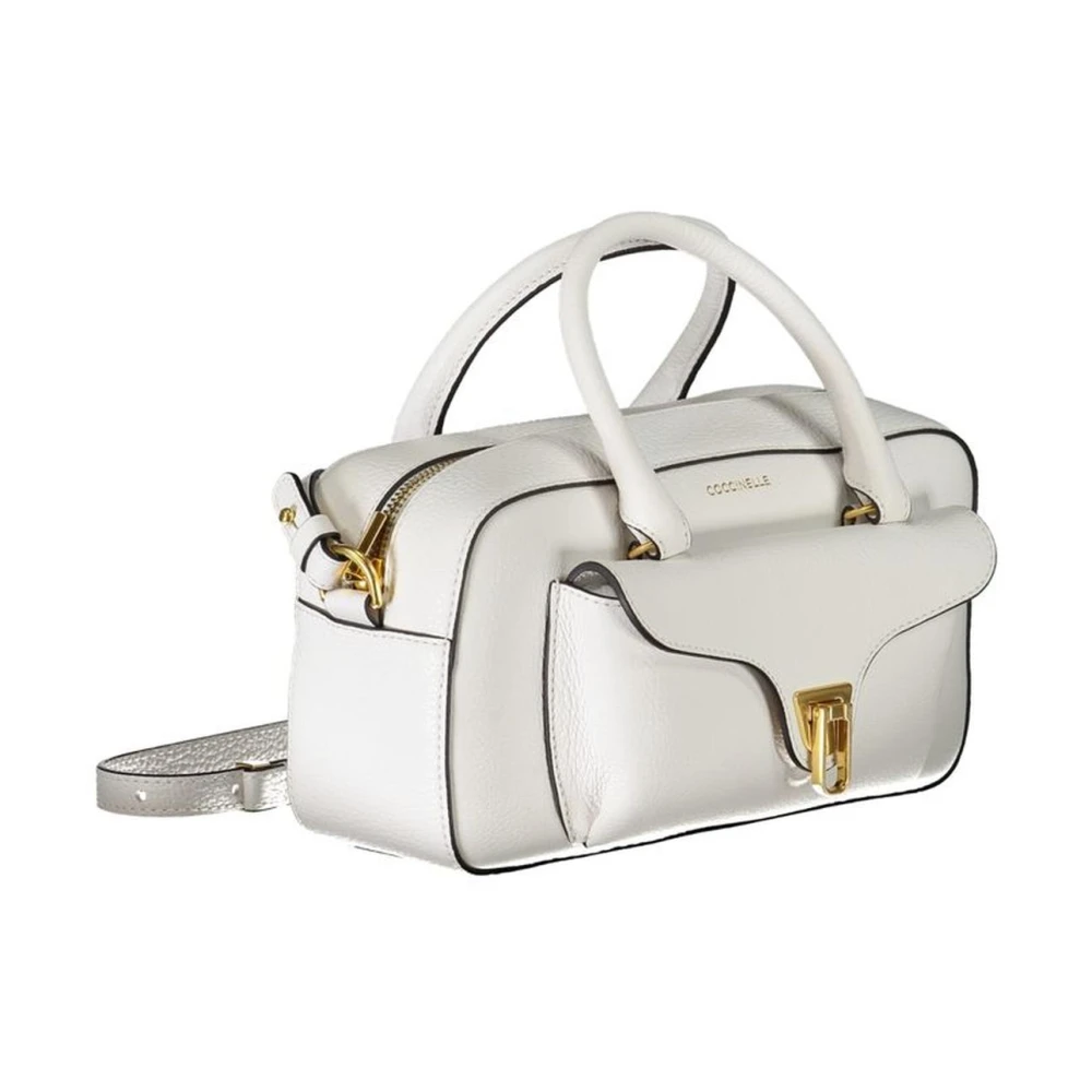 Coccinelle Witte leren handtas met meerdere zakken White Dames