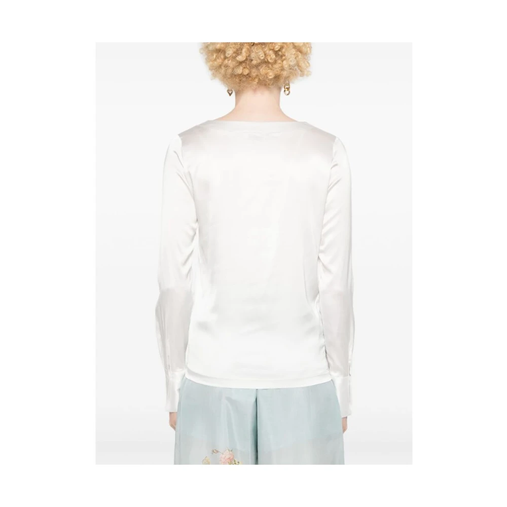 Mazzarelli Witte Satijnen Boothals Blouse White Dames