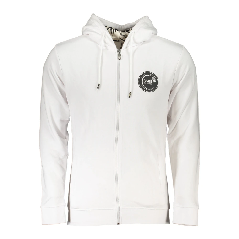 Cavalli Class Hoodie met rits en print White Heren