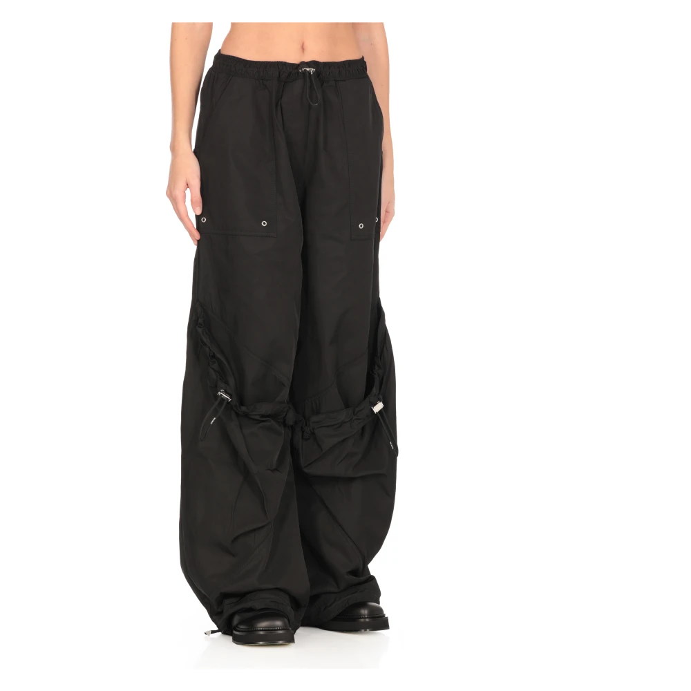The Attico Zwarte Cargo Broek Wijde Pijp Elastisch Black Dames