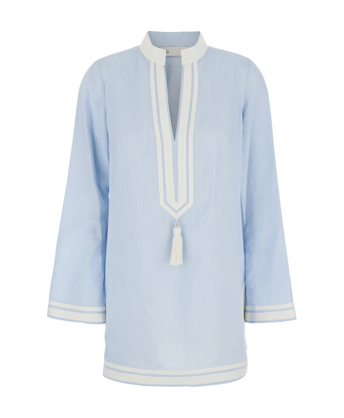 lichtblauwe-zijden-v-hals-kaftan-jurk