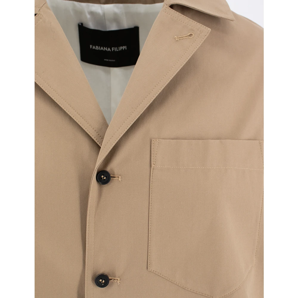 Fabiana Filippi Oversized Katoenen Jas met Voorzak Beige Dames
