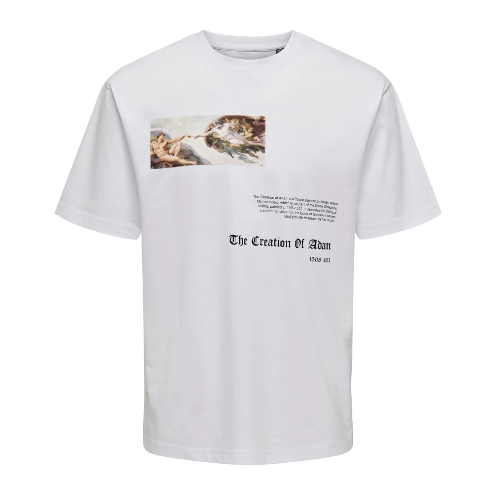 Only & Sons Artistieke Michelangelo Print T-Shirt White Heren