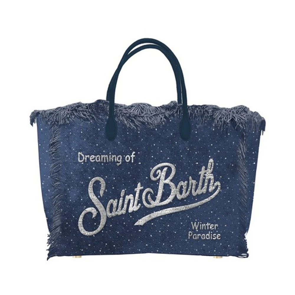 Saint Barth Blauwe fluwelen handtas met franjes Blue Dames