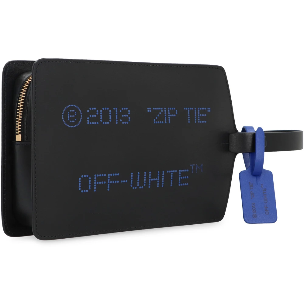 Off White Stijlvolle leren clutch met logocharme Black Dames