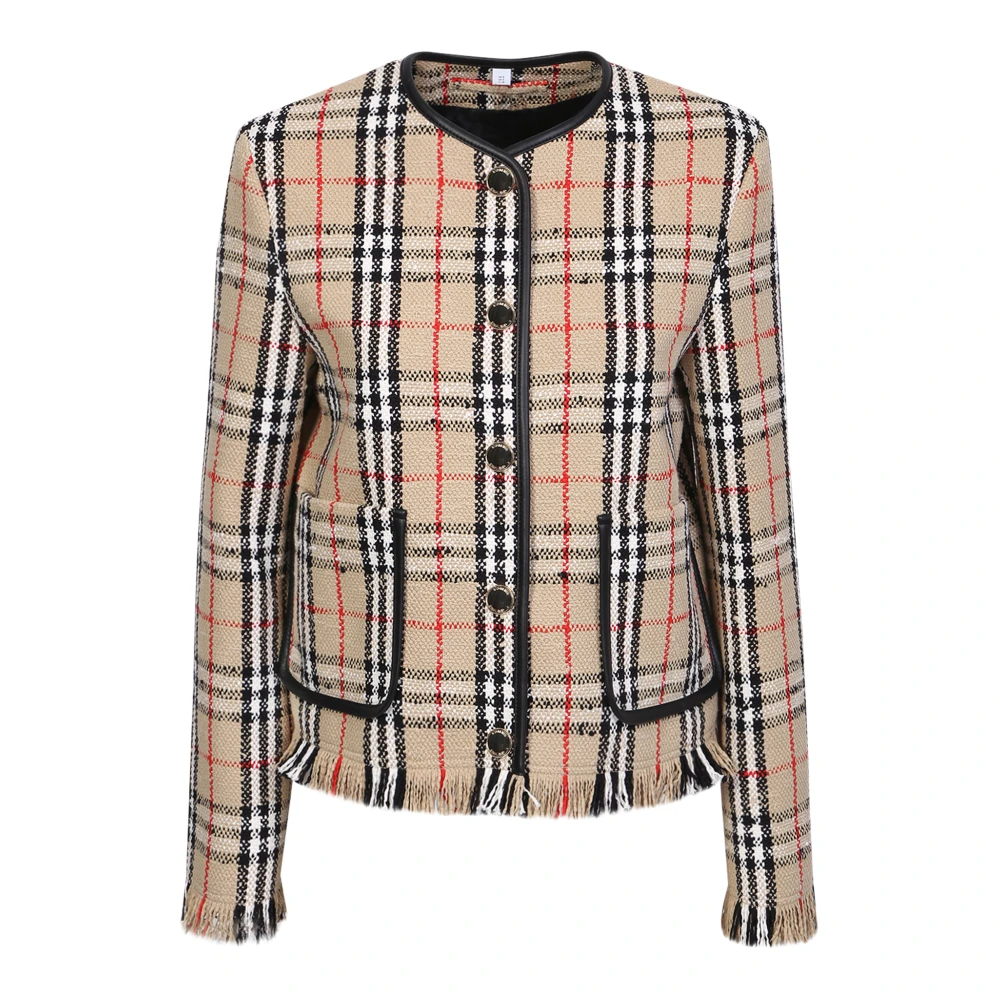 Burberry Femme Beige Vestes, Taille: 36 Fr Veste Sans Col Avec Vintage Check