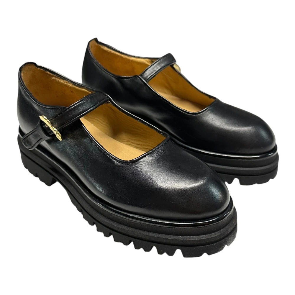 Gio+ Leren Mocassin met Open Kraag Black Dames