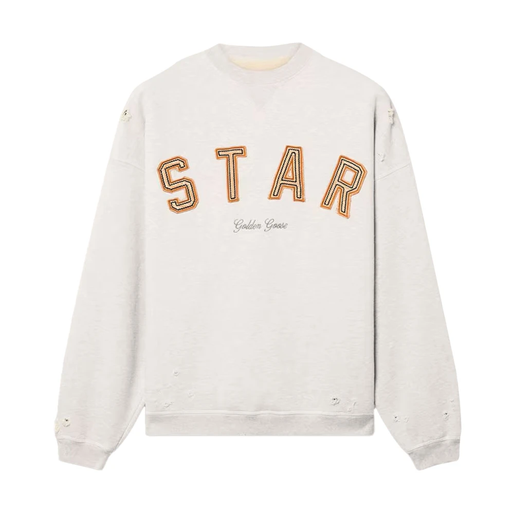 Golden Goose Herr Beige Sweatshirts & Hoodies S, Bomull, Cotton Appliqués Distressed Effect Crew Neck Embroidered Details