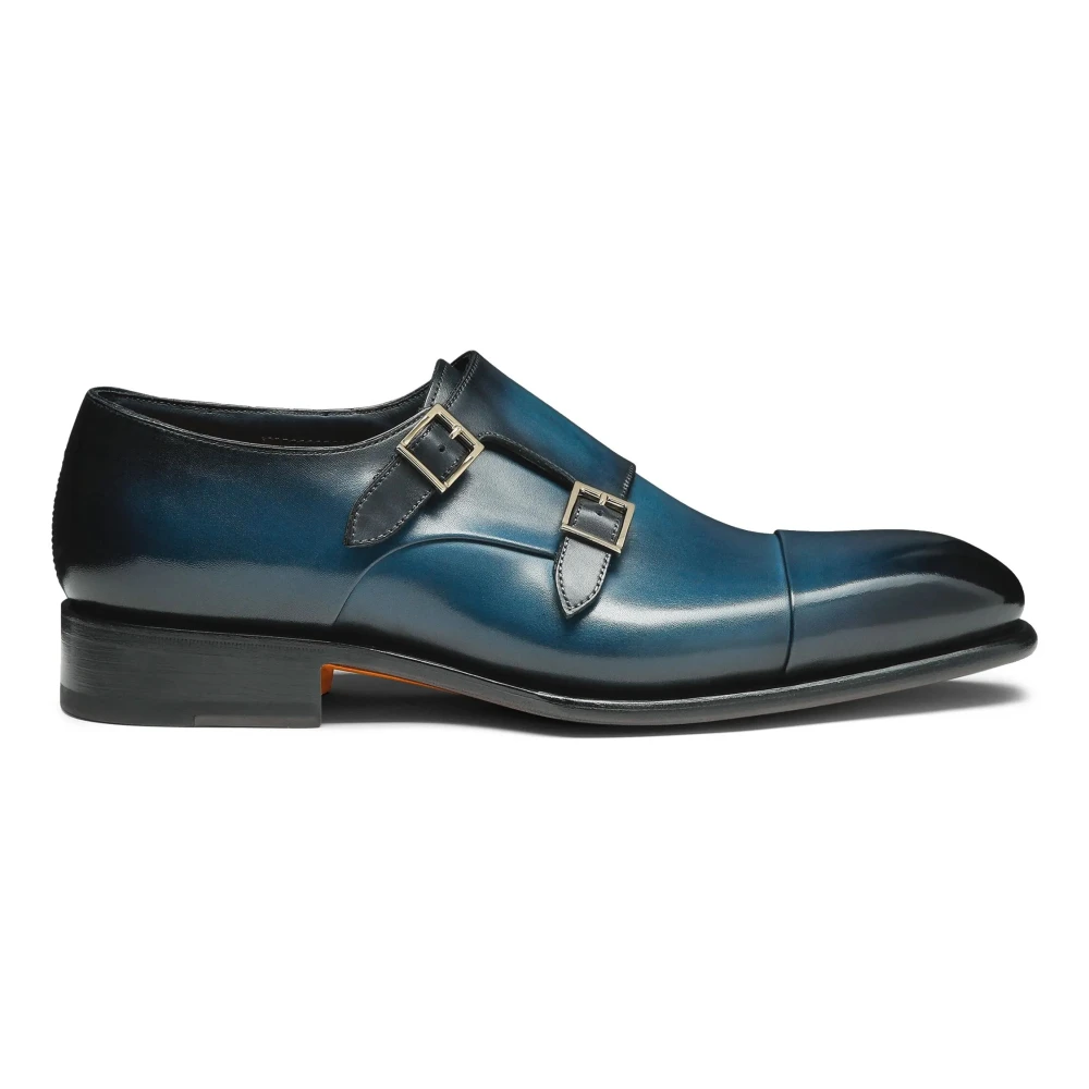 Santoni Läder Skor med Dubbelspänne Blue, Herr