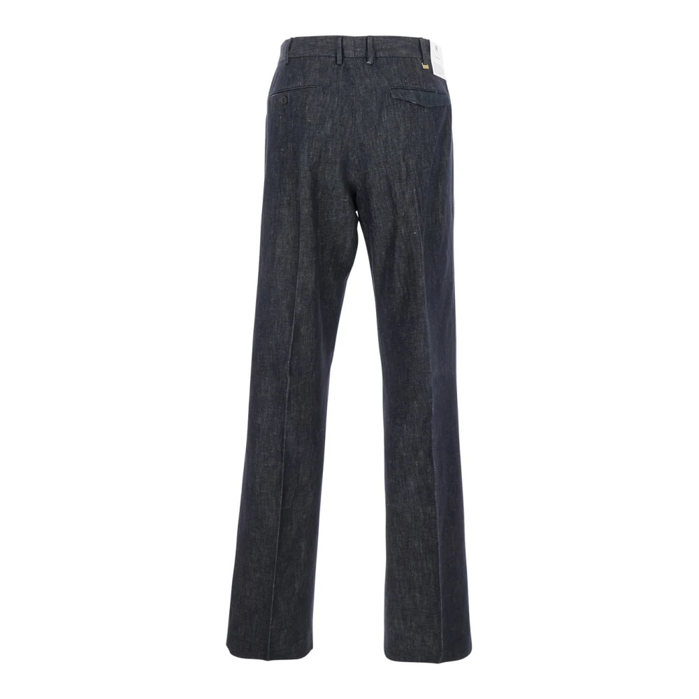PT Torino Blauwe Op Maat Gemaakte Katoen Linnen Broek Blue Heren