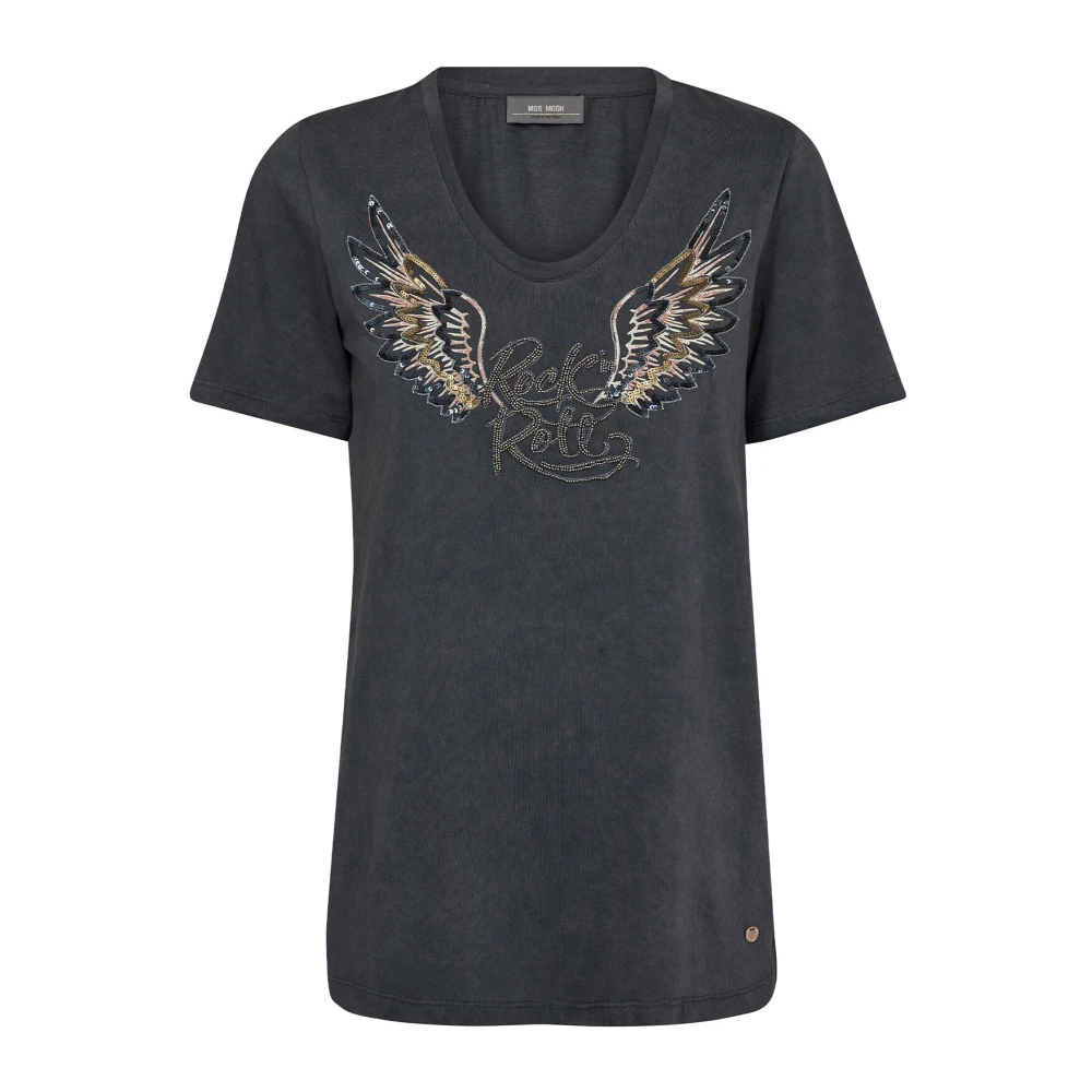 MOS MOSH Geborduurde Tee Top Marine Blue Dames