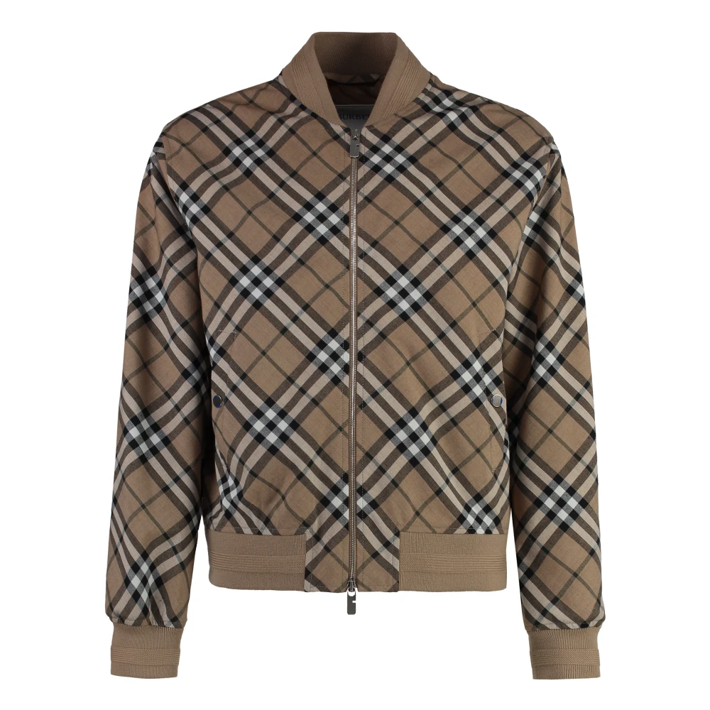 Burberry Geribbelde Bomberjack met Dubbele Rits Beige Heren