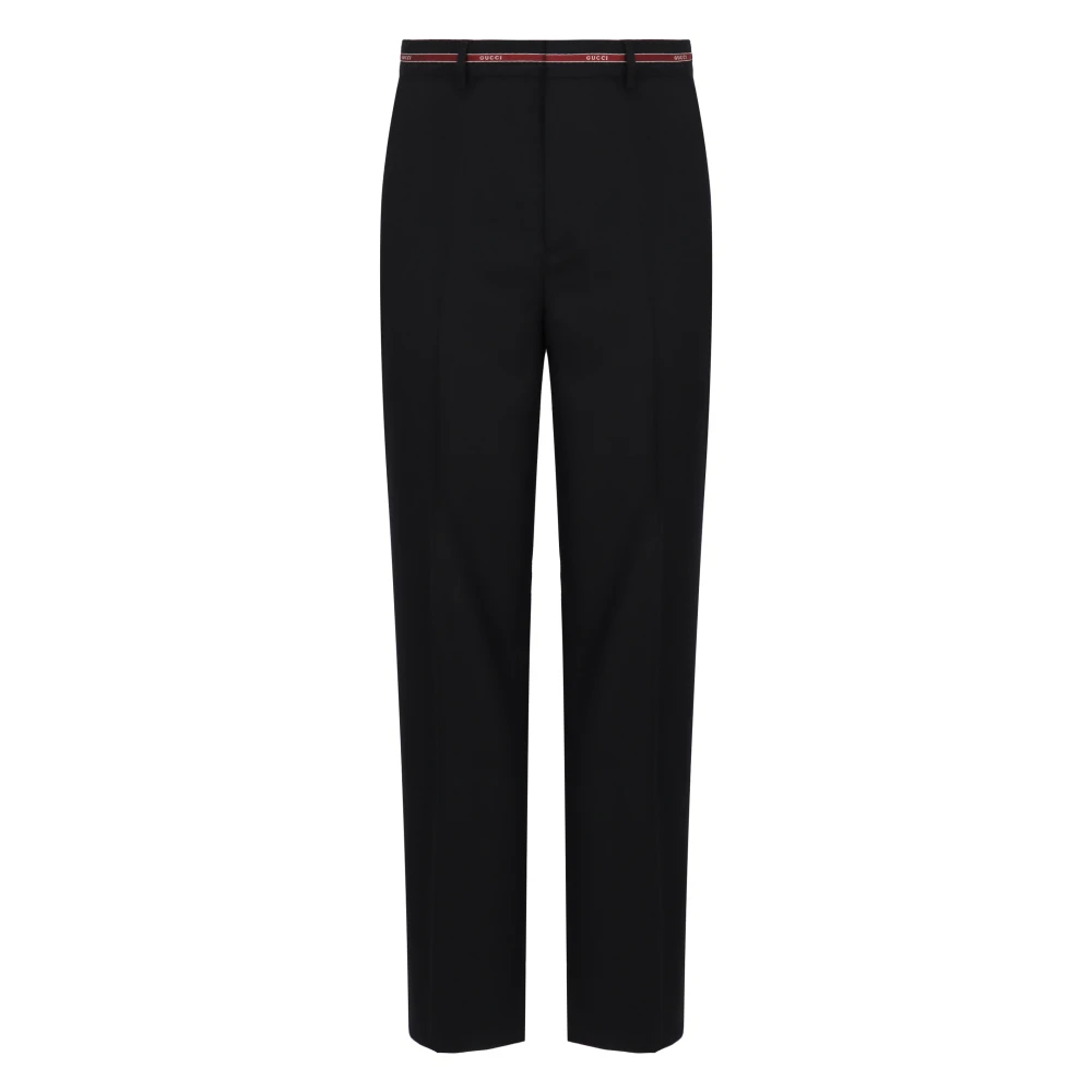 Gucci Black Suit Trousers, Male, S, Contrasting Logo Wool Trousers