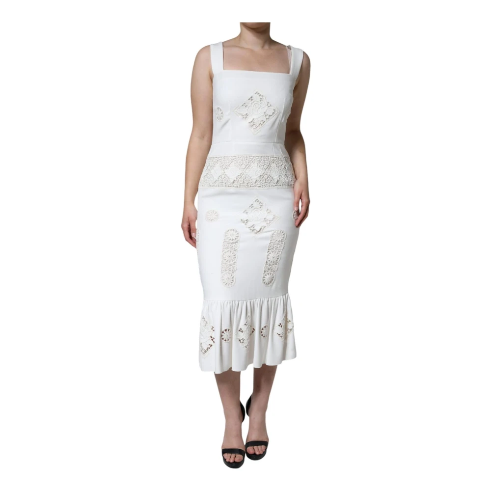 Dolce & Gabbana Witte Kant Sheath Midi Jurk White Dames
