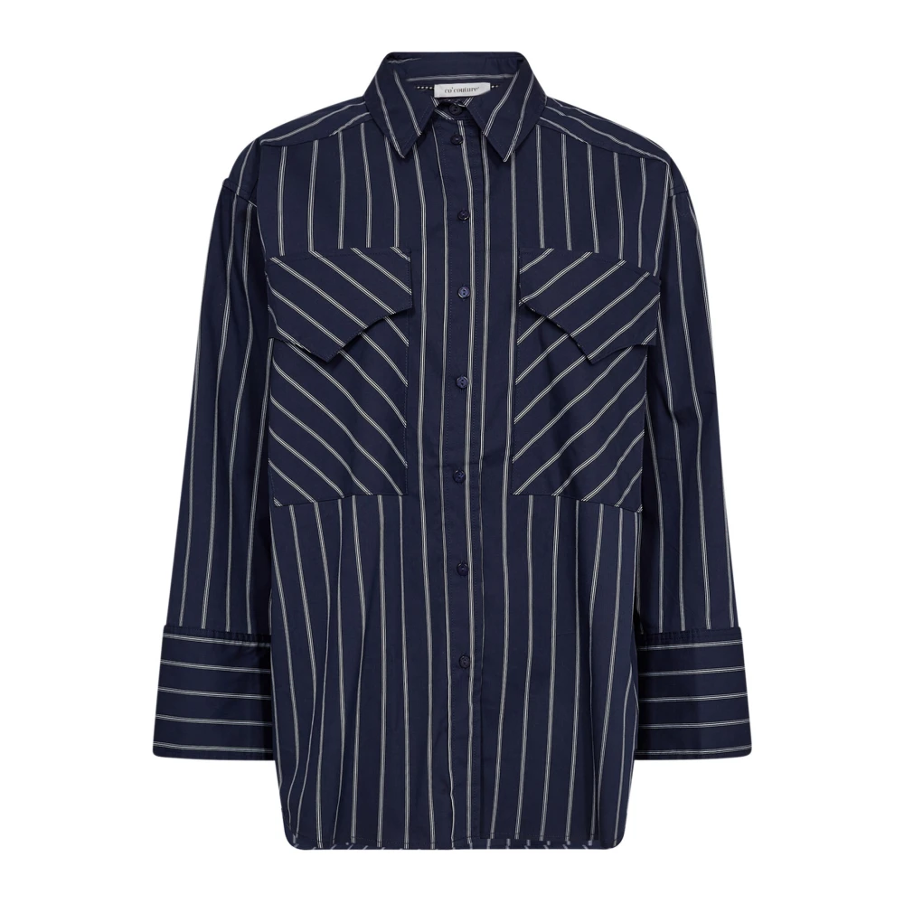 Co'Couture Gestreepte Box Shirt Navy Blue Dames