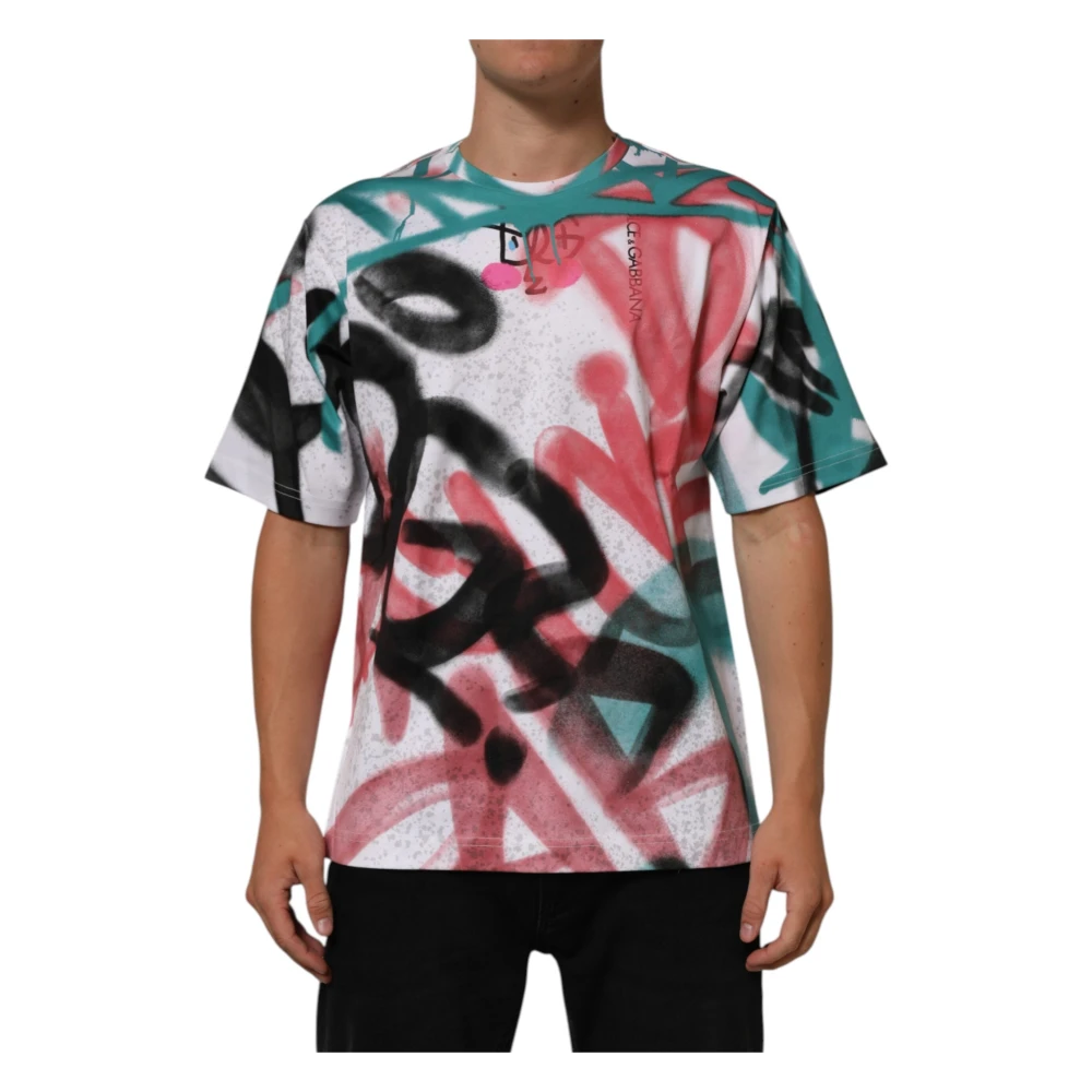 Dolce & Gabbana Men's White Graffiti Crew Neck T-Shirt