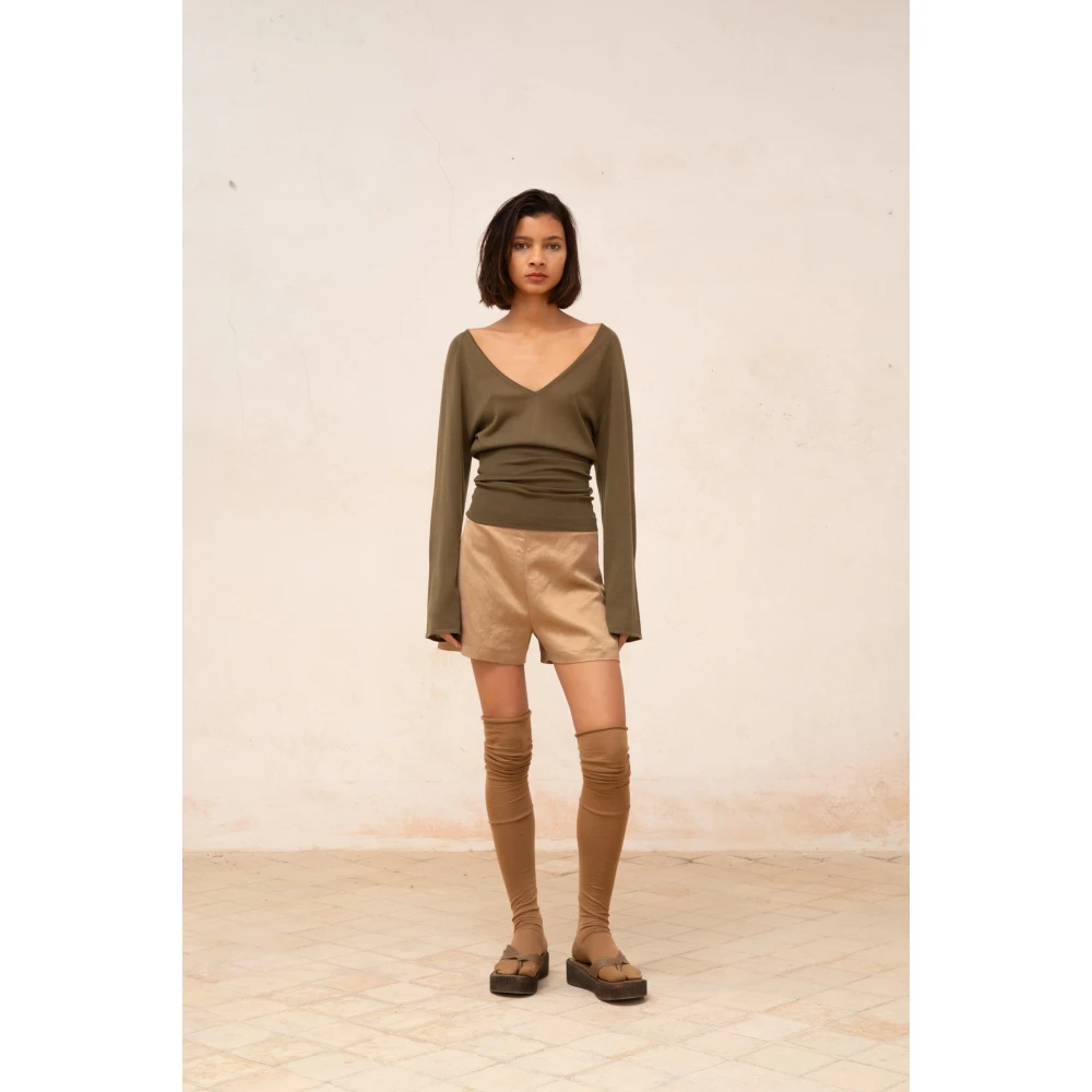 Cortana V-hals Kasjmier Top in Khaki Green Dames