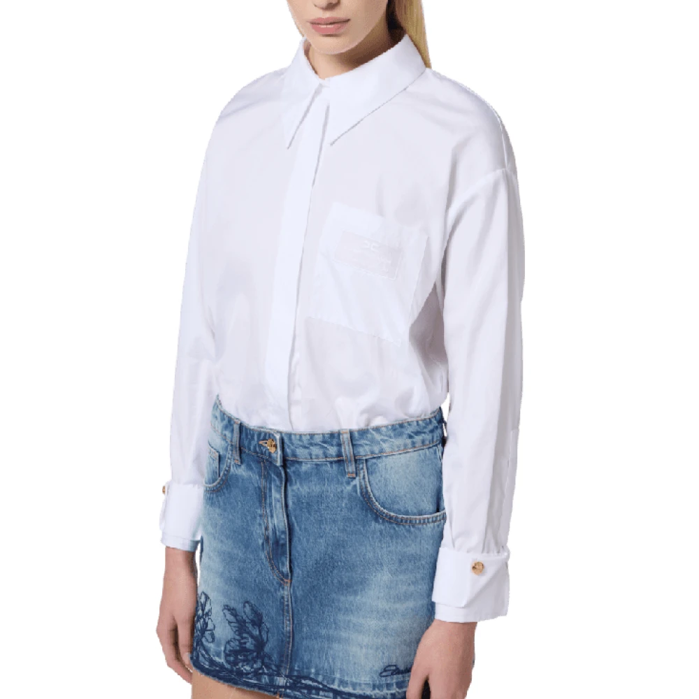 Elisabetta Franchi Witte popeline overhemd met zak White Dames