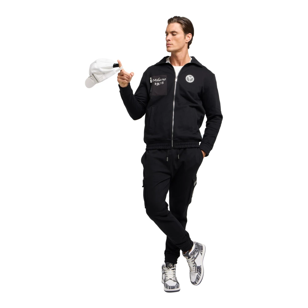 carlo colucci Stijlvol Zip-Through Sweatshirt voor Heren Black Heren