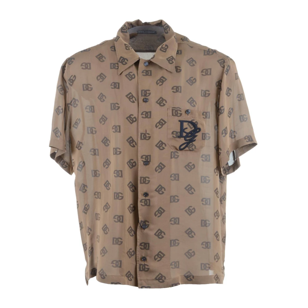 Dolce & Gabbana Heren Logoprint Korte Mouw Overhemd Brown Heren
