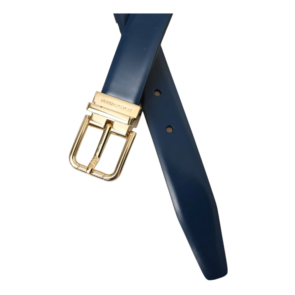 Dolce & Gabbana Blauw Leren Riem met Gouden Gesp Blue Heren