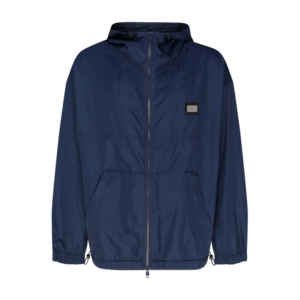 Dolce & Gabbana Men's Blue Light Jackets, L, Nylon Jacket With Hood And Branded Tag