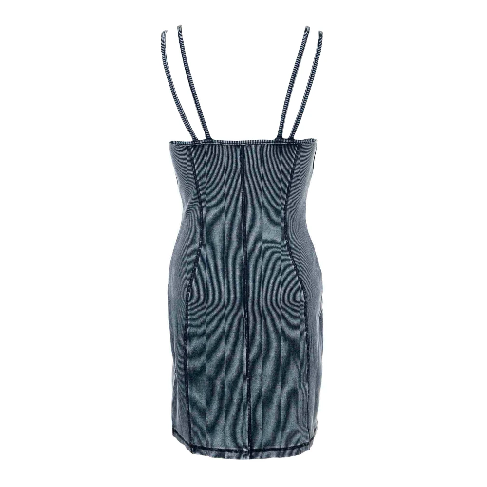 Daily Paper Blauwe Geribbelde Denim Mini Jurk Blue Dames